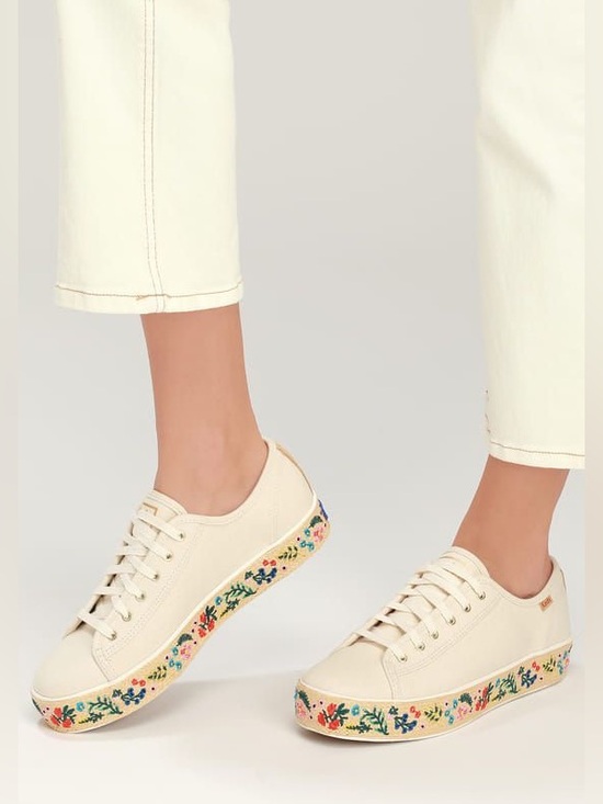 Keds Shoes - Keds Triple Kick Natural Platform Embroidered Espadrille Sneakers